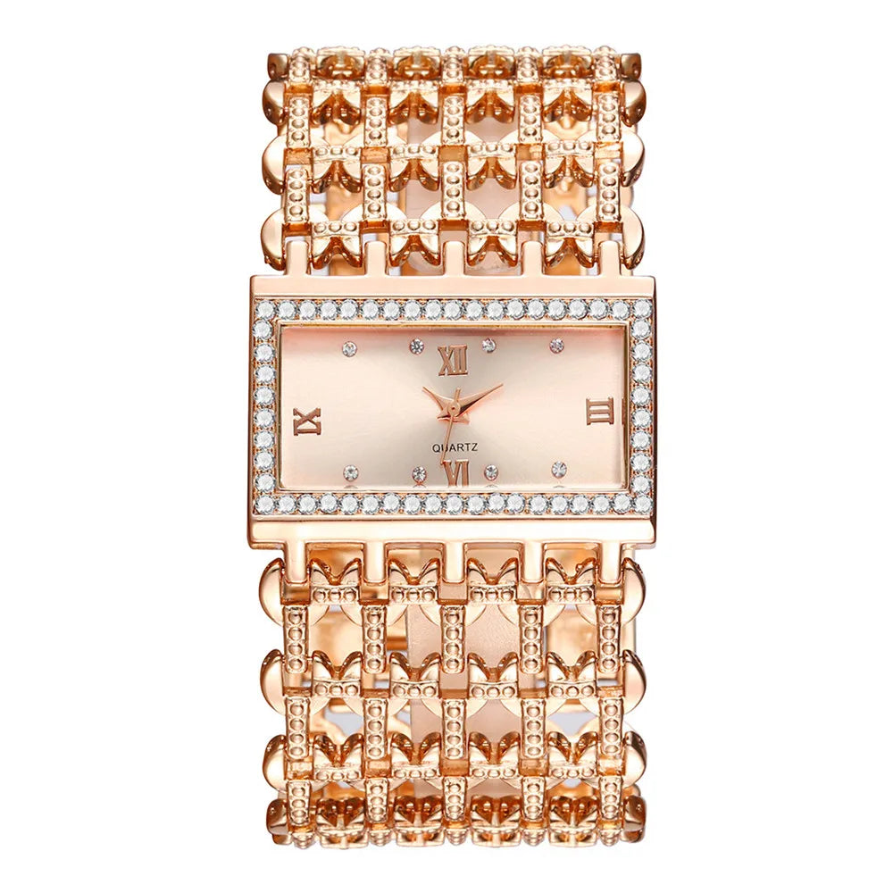 Orologio al quarzo da donna in oro nobile di lusso, orologio da donna con cinturino scheletrato, orologio completo