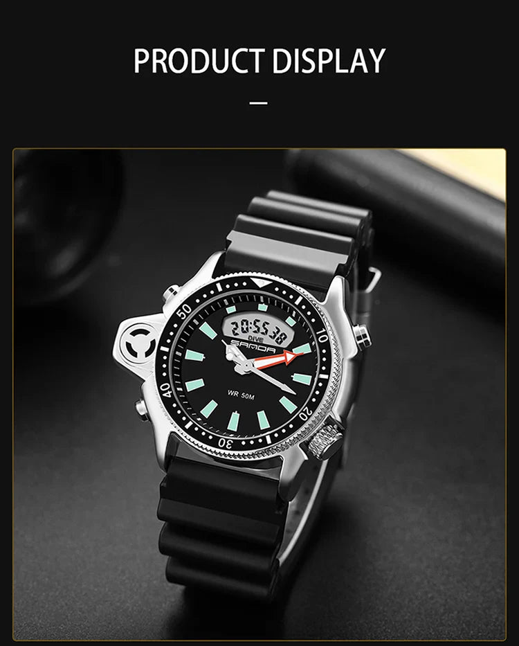 SANDA Sport orologio digitale al quarzo da uomo orologi subacquei creativi orologio da uomo con allarme impermeabile orologio con doppio Display Relogio Masculino