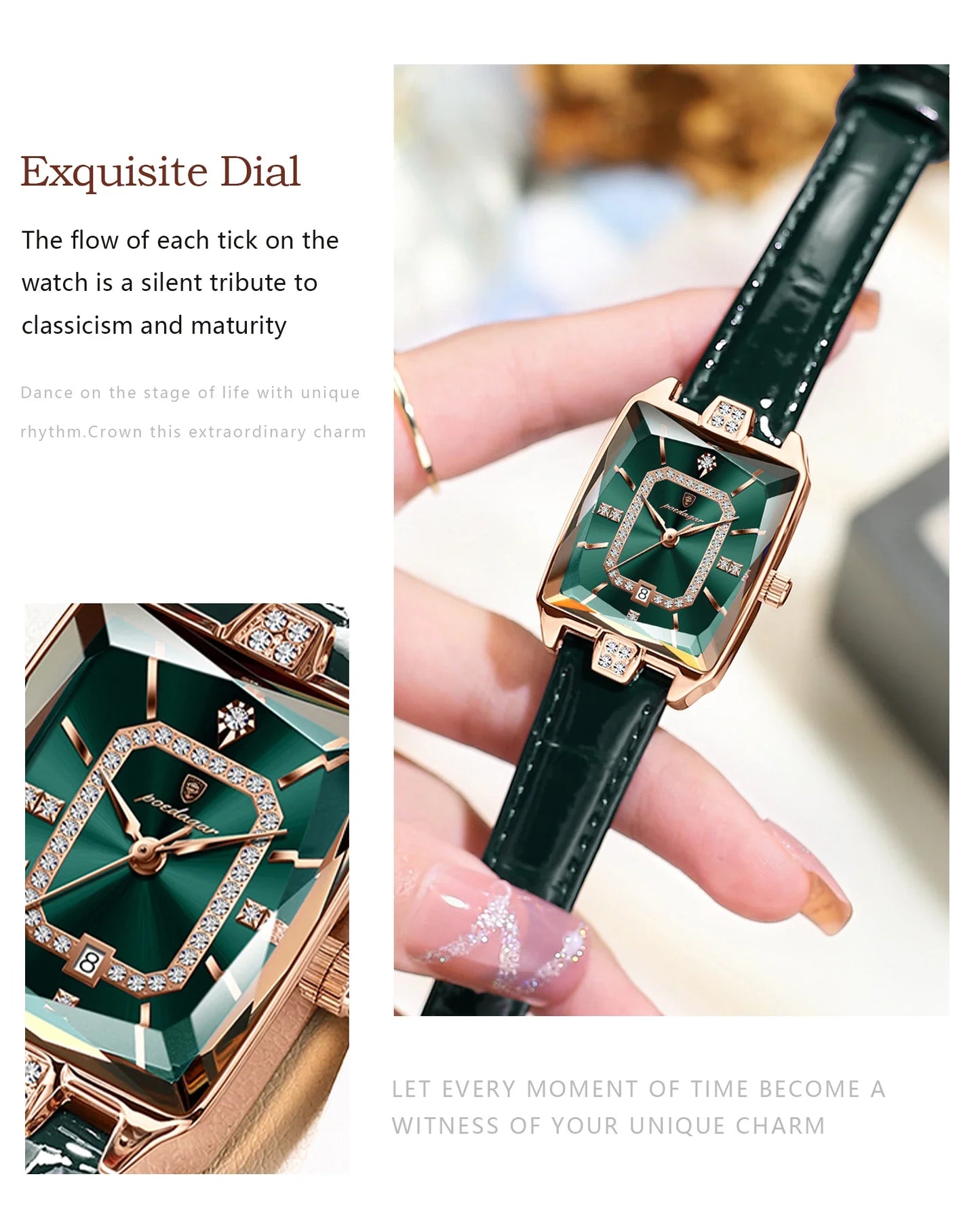 POEDAGAR Rettangolo Orologi da donna di lusso Impermeabile Data Orologio da donna in pelle Elegante orologio da polso da donna al quarzo moda Reloj regalo