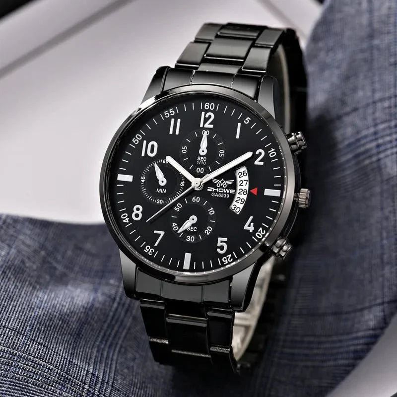 Orologio da uomo di lusso da 1 pezzo, calendario aziendale alla moda, orologio da cintura in acciaio da uomo, regalo di Natale per San Valentino