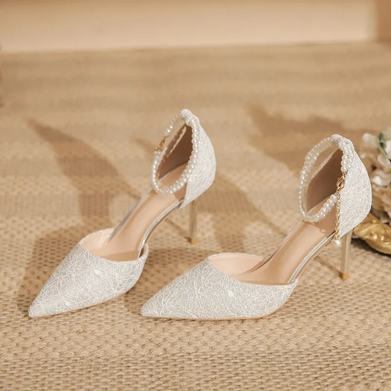 Size 31-43 Women High Heels Stiletto Heel Summer Lace Mesh Sweet Gold Silver Wedding Shoes