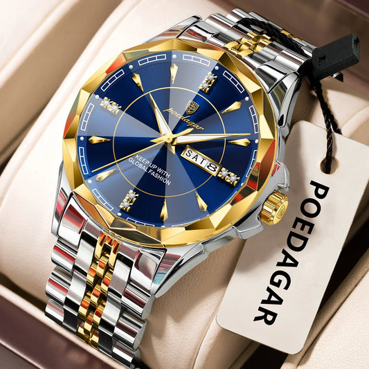POEDAGAR Orologio da uomo di moda di lusso Top Business Impermeabile luminoso Data Settimana Orologi da uomo Orologio da polso da uomo in acciaio inossidabile al quarzo