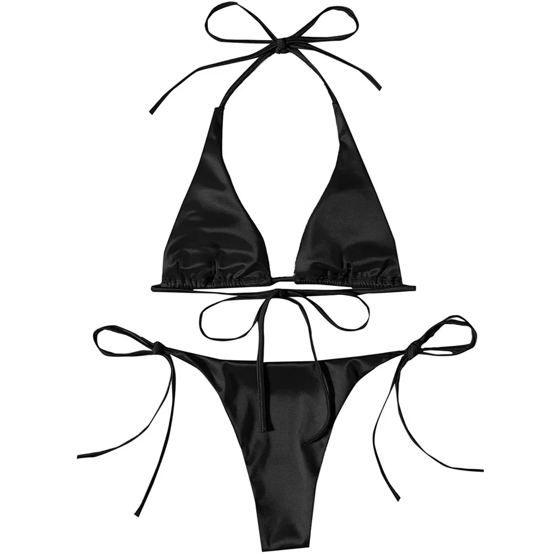 Sexy 13 colori Halter Satin Bikini brasiliano Donna Costumi da bagno Costume da bagno femminile Bikini a due pezzi Bagnante Costume da bagno Swim V4966