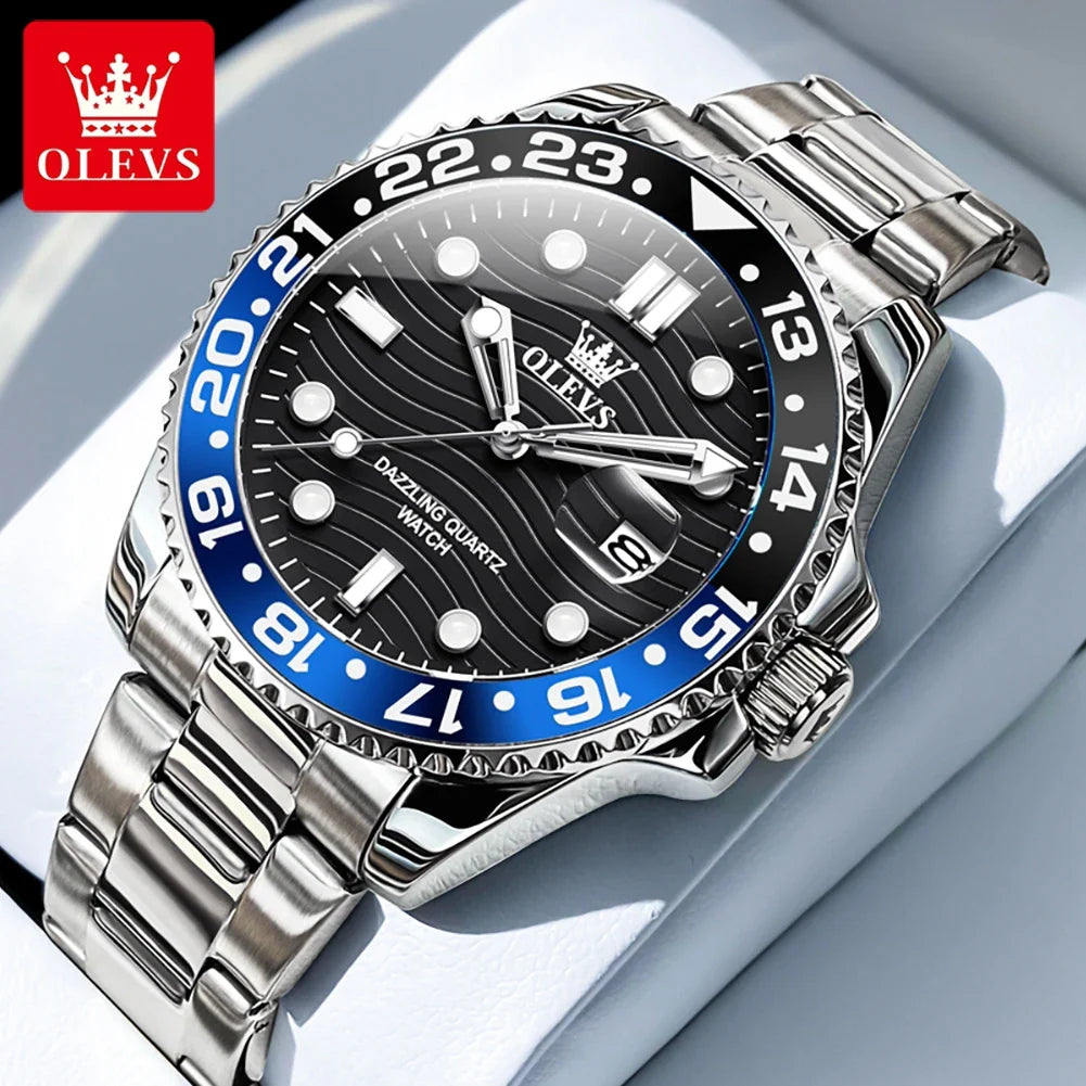 OLEVS Orologi da uomo Trend Luxury Cinturino in acciaio pregiato Grande data Orologio da polso al quarzo di marca originale per uomo Impermeabile luminoso 5885 Nuovo
