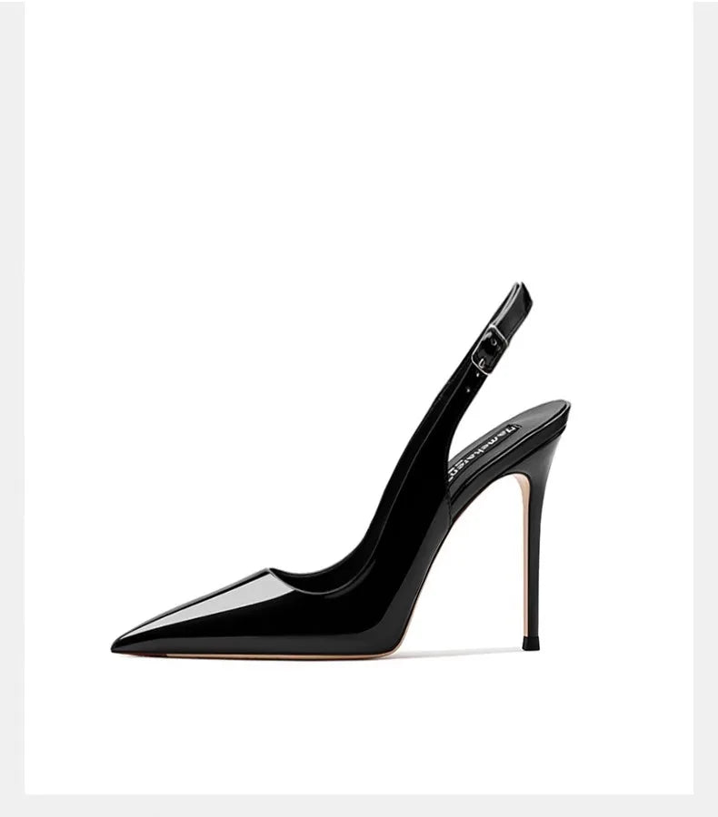 Sexy high-heeled sandals with pointed tips and elegant  summer patent leather strappy fashionable party women's shoes