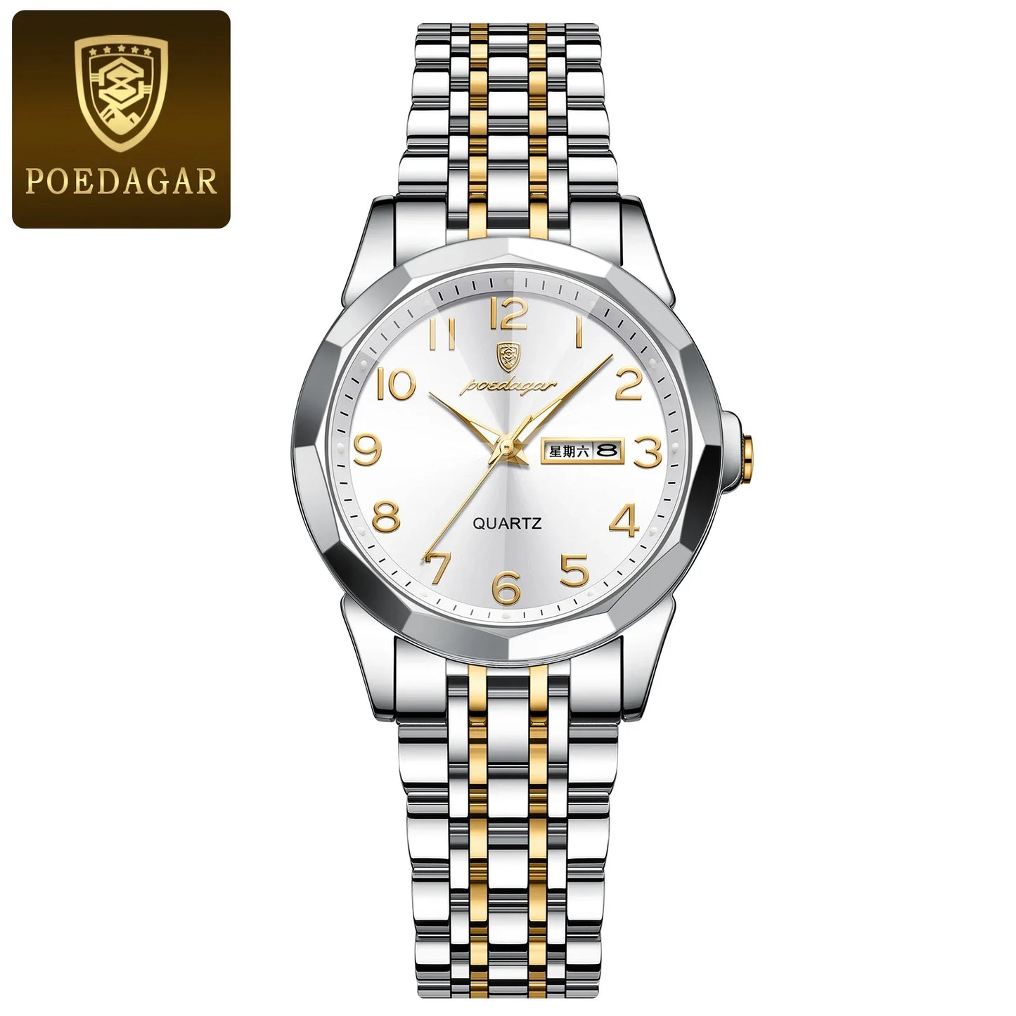POEDAGAR elegante orologio da polso da donna al quarzo impermeabile luminoso data settimana orologio da donna orologi da donna casual in acciaio inossidabile reloj