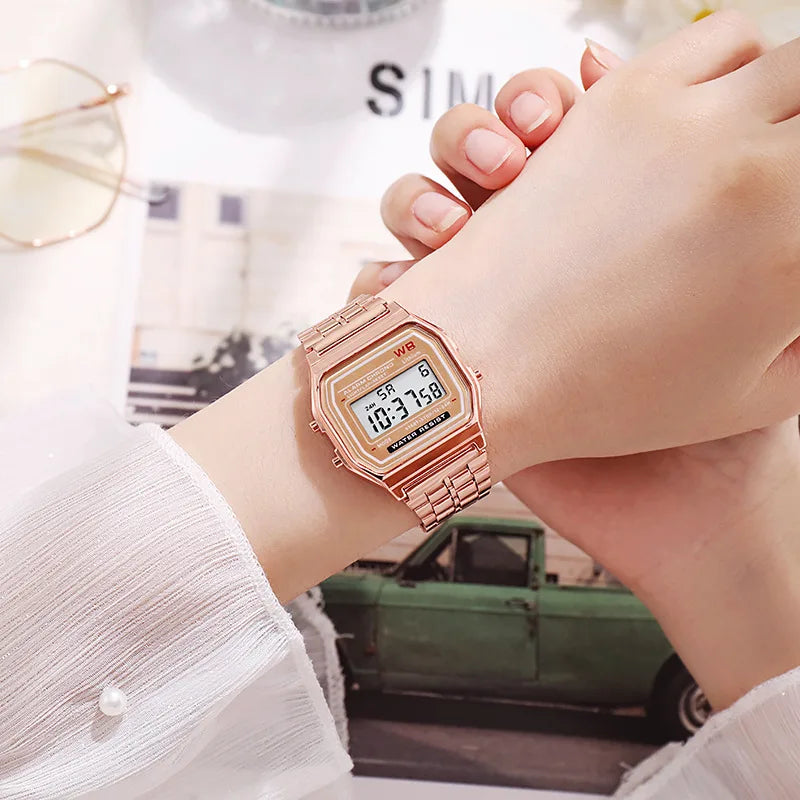 Orologio digitale multifunzione LED da donna retrò unisex F91W Orologio sportivo da polso elettronico da donna in acciaio inossidabile