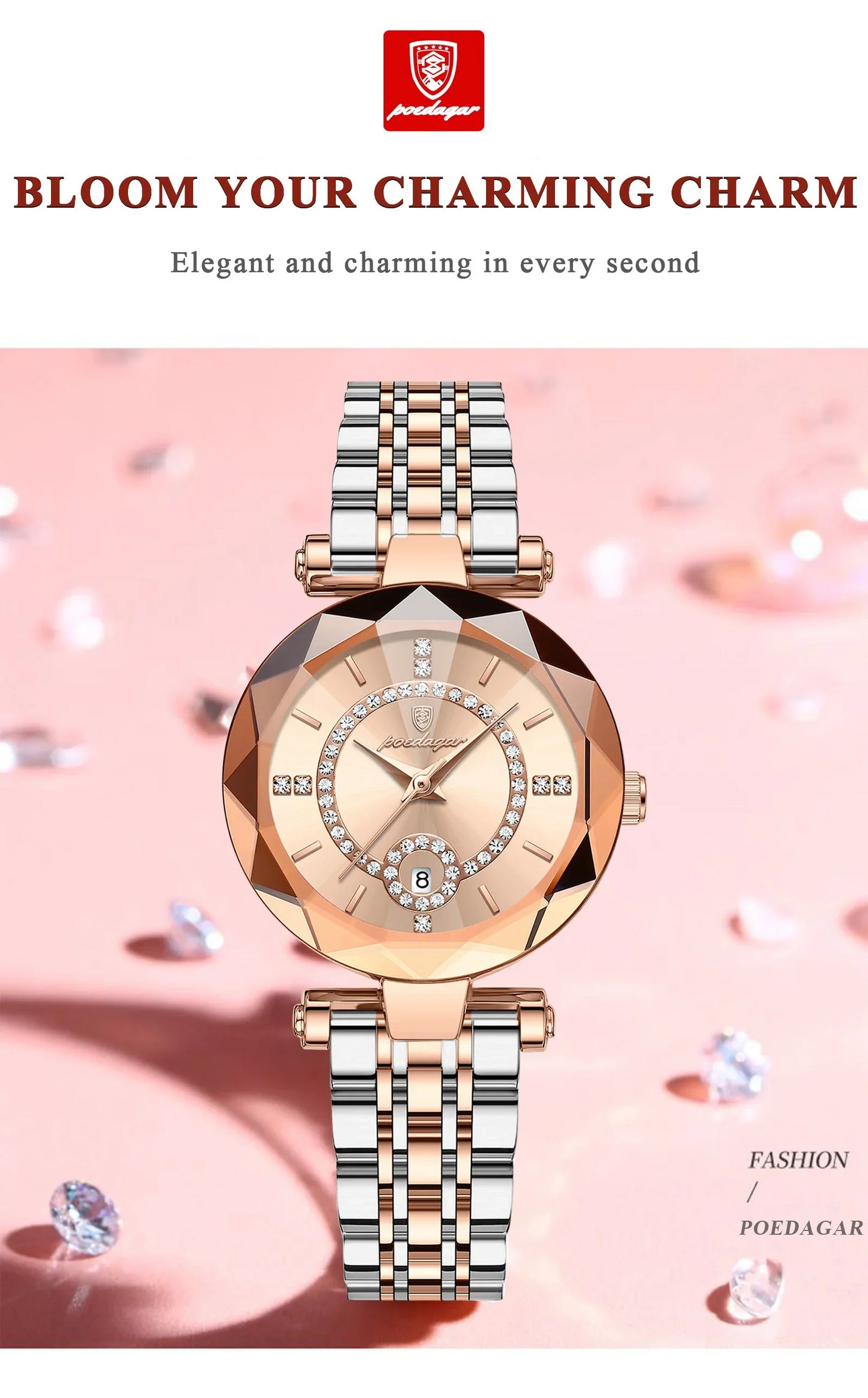 POEDAGAR Orologio da polso originale alla moda per donna Orologio da donna al quarzo con data in acciaio inossidabile impermeabile Orologi da donna casual di lusso