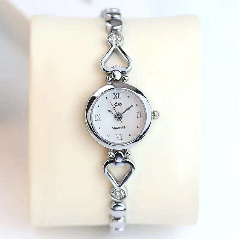 Orologio da polso da donna Orologio da polso di lusso da donna in argento rosa oro squisito con strass Orologio Relogio al quarzo femminile alla moda semplice