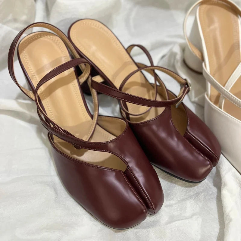 Crossed Ankle Belt Buckle Split toe Sandals Women Brand Designer Slingback Tabi Chunky High Heels INS Fashion Girls Shoes 2025
