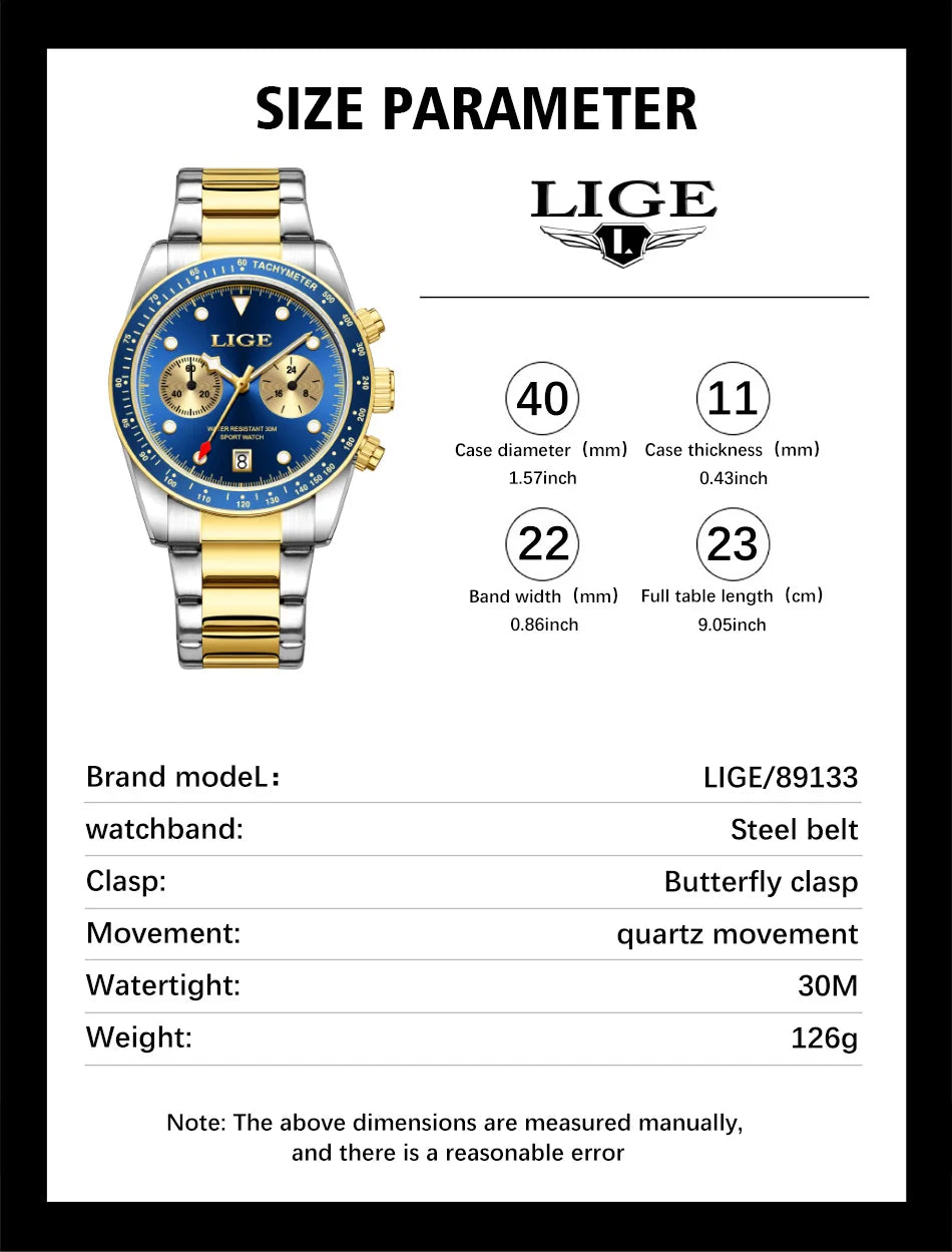 LIGE Nuovi orologi da uomo Orologi da polso al quarzo da uomo di lusso delle migliori marche Cronografo sportivo impermeabile e luminoso Relogio Masculino+BOX
