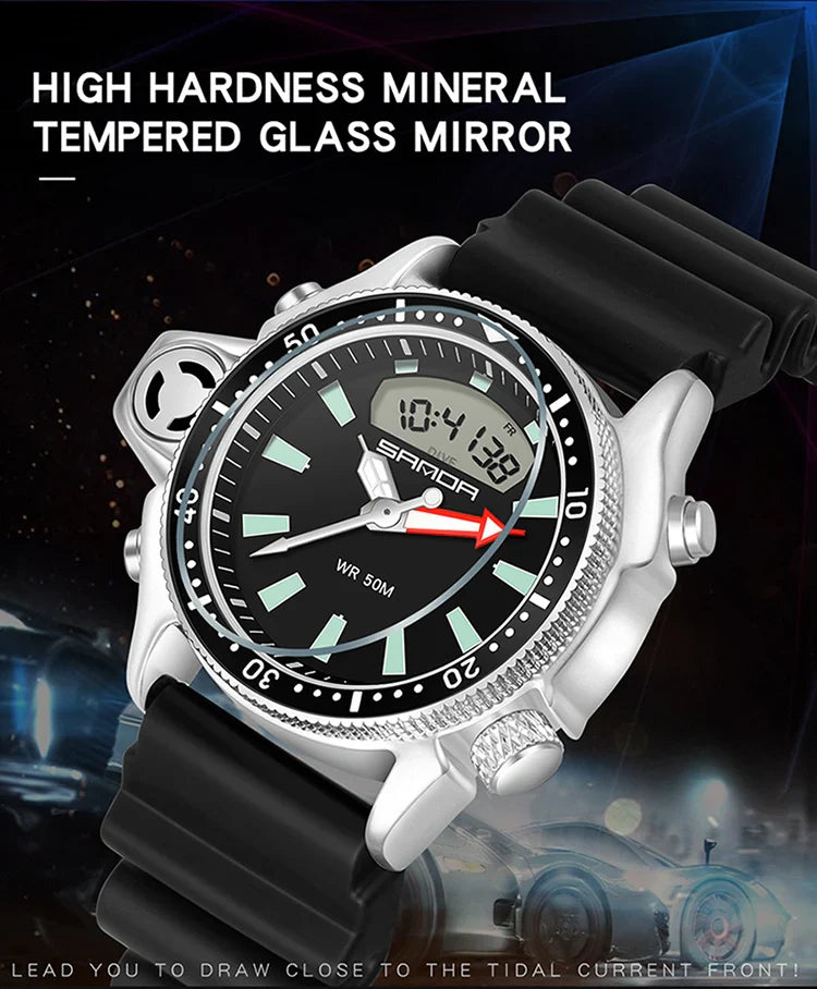 SANDA Sport orologio digitale al quarzo da uomo orologi subacquei creativi orologio da uomo con allarme impermeabile orologio con doppio Display Relogio Masculino
