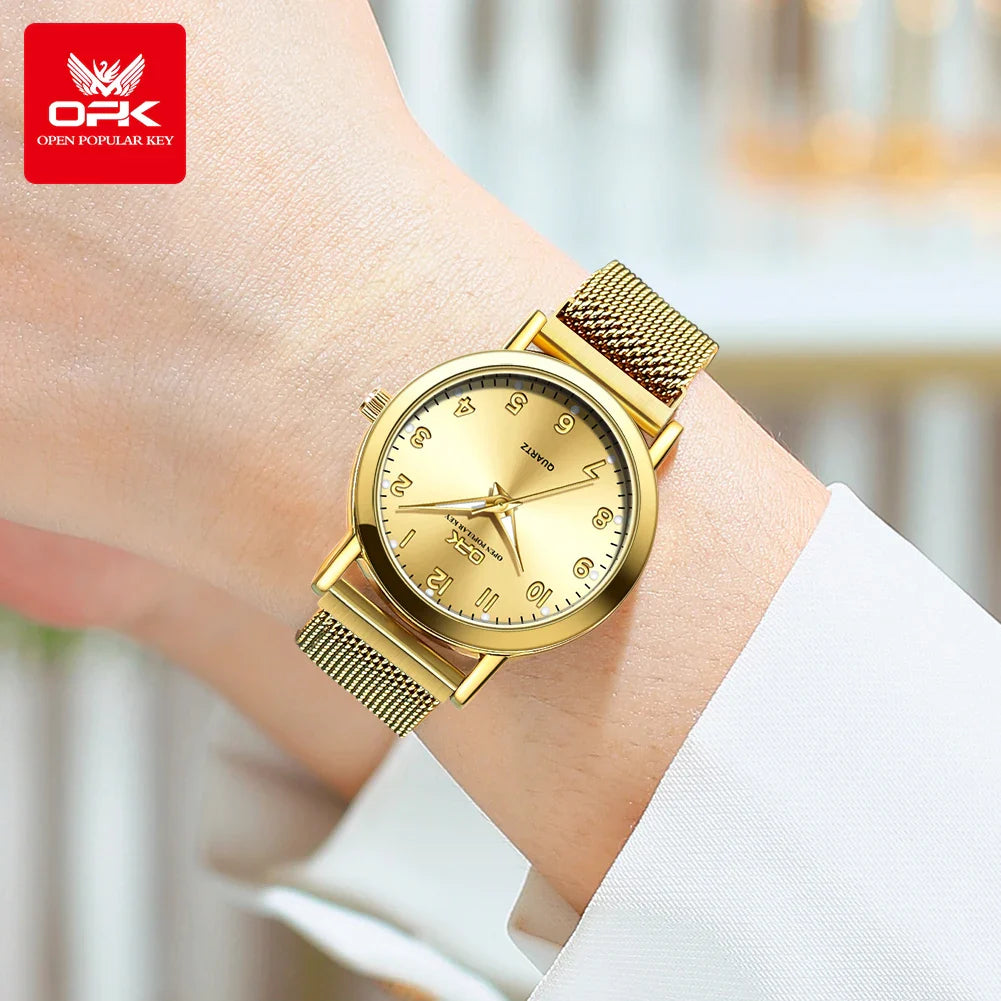 OPK 8115 Orologio da donna Orologio da polso al quarzo originale alla moda semplice Cinturino in maglia di acciaio inossidabile Orologio impermeabile per donna Reloj