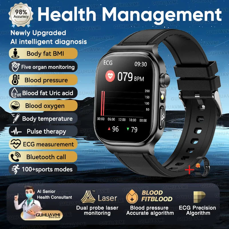 2026 Nuovo Misurazione Accurata Salute Smart Watch ECG + PPG Acido Urico Pressione Sanguigna Lipidi Nel Sangue Chiamata BT Smartwatch Per Le Donne Degli Uomini