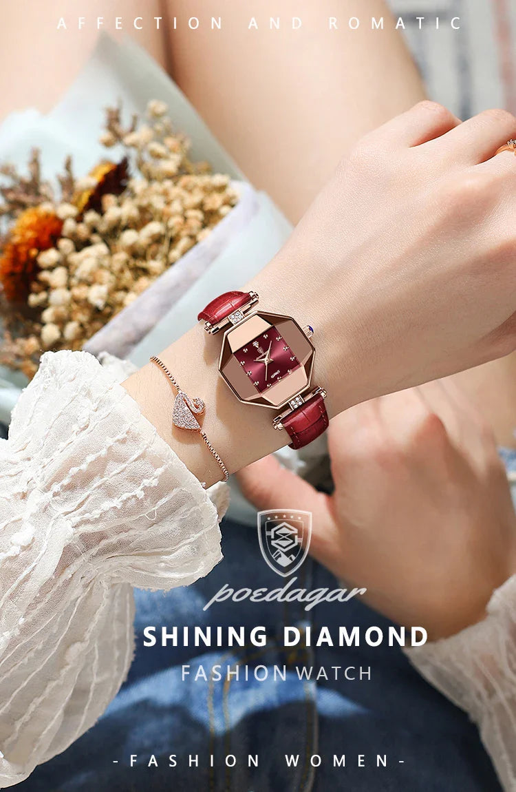 POEDAGAR Orologio da donna di alta qualità Orologi al quarzo in pelle impermeabile per donna Orologio da polso da donna casual di moda di lusso regalo Reloj