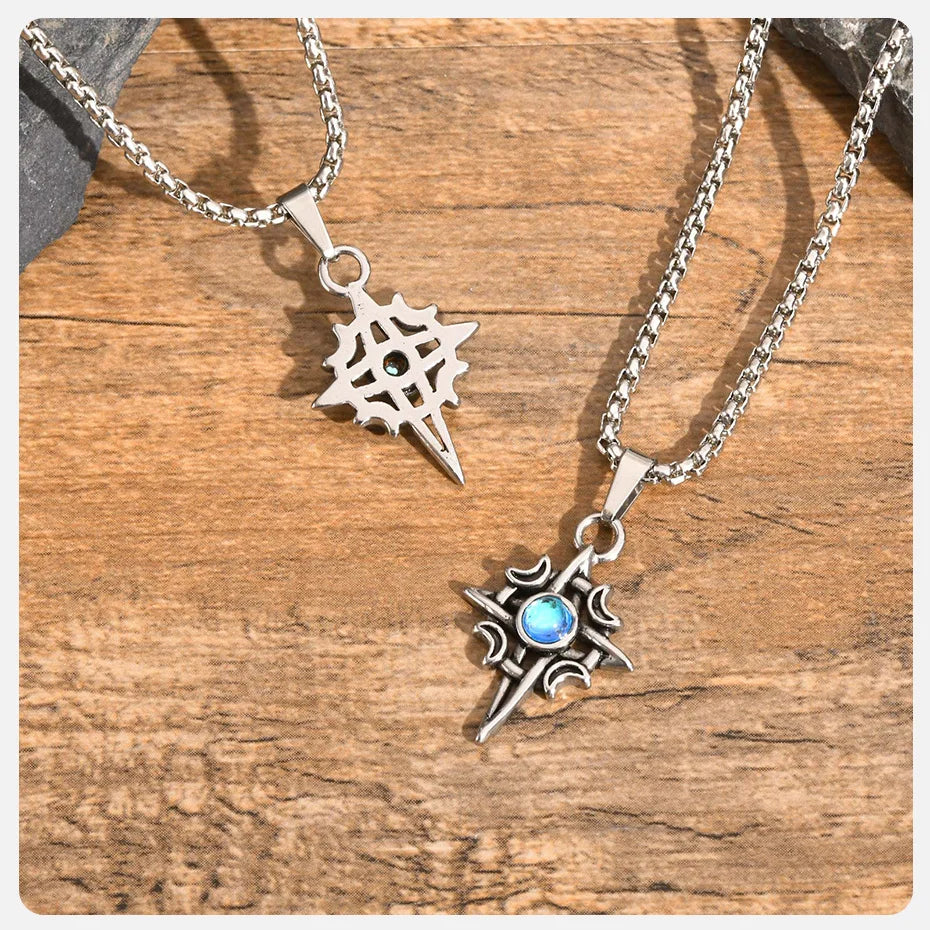 Vnox Witches Knot Moon Star Collane con ciondolo Orecchini per uomo Donna, set di gioielli con collare in pietra di luna con nodo celtico in acciaio inossidabile