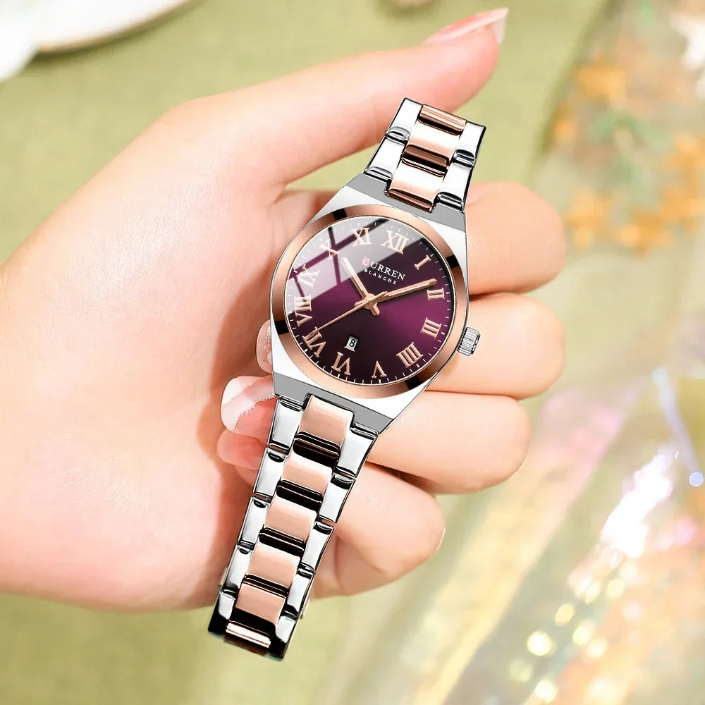 CURREN Orologio da donna, Orologi da donna, Orologi da donna, Abito alla moda impermeabile Bracciale in acciaio inossidabile Orologi analogici Data