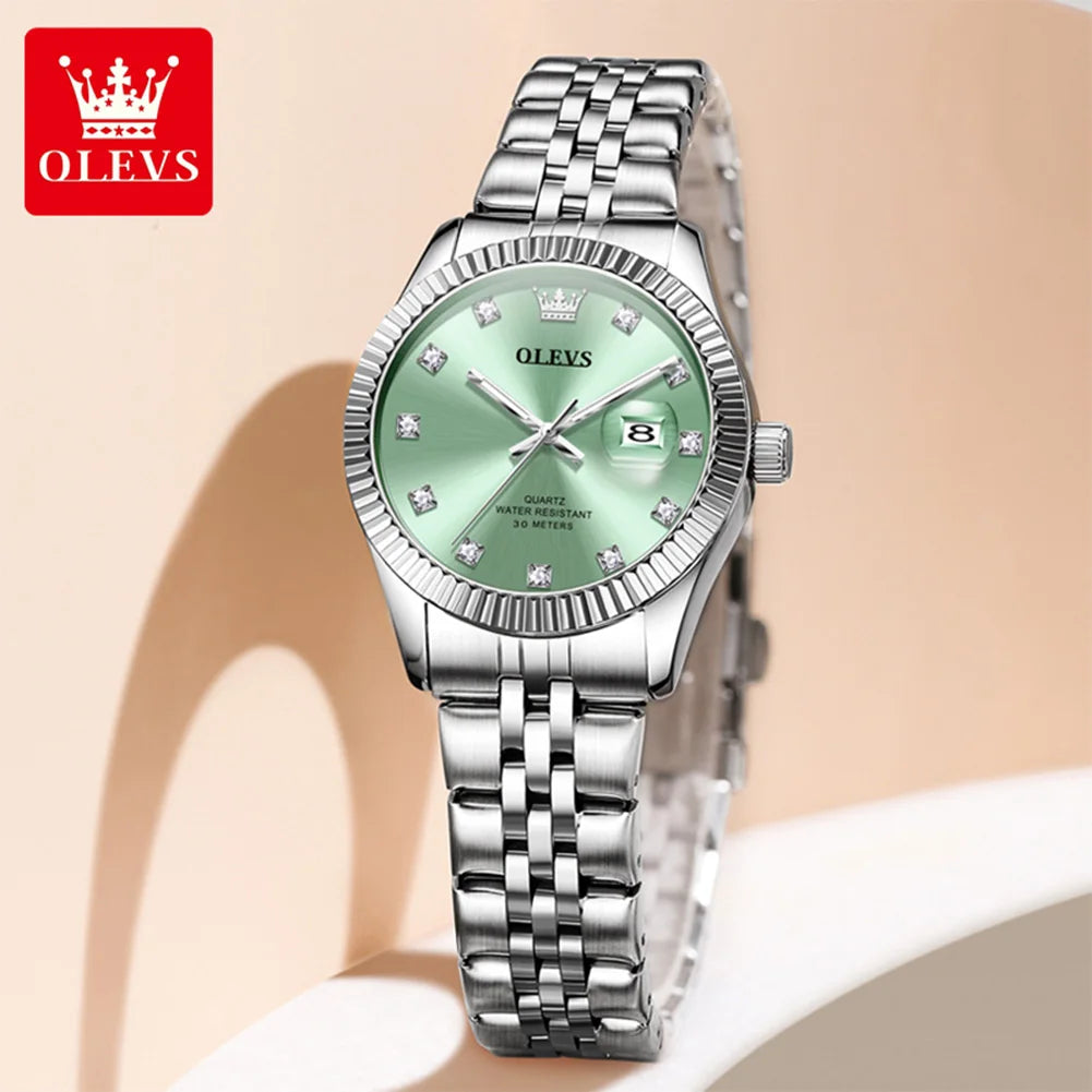 OLEVS 3705 Orologio da donna 30M Orologio al quarzo con data impermeabile per donna Orologio da donna di lusso con scala di diamanti a specchio ad alta durezza
