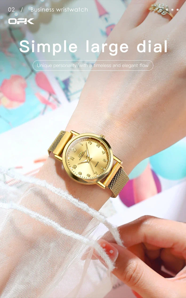 OPK 8115 Orologio da donna Orologio da polso al quarzo originale alla moda semplice Cinturino in maglia di acciaio inossidabile Orologio impermeabile per donna Reloj