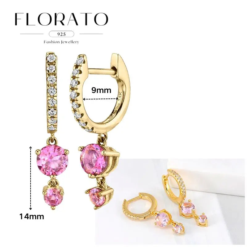 Lussuosa geometria 925 orecchio in argento sterling Ago rosa serie zircone orecchini a cerchio pendenti dolce moda regali di gioielli da sposa
