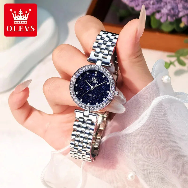 OLEVS 3641 Elegante orologio al quarzo da donna impermeabile Quadrante stellato luminoso in acciaio inossidabile con confezione regalo - Accessorio alla moda da donna