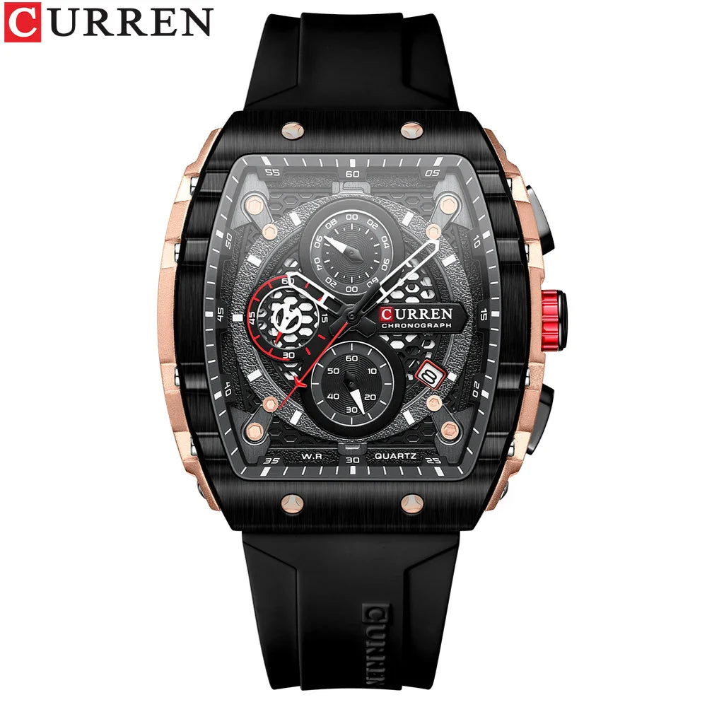 CURREN Orologio da uomo alla moda, marchio unico, design quadrato, lusso, nastro sportivo al quarzo, orologi da uomo impermeabili