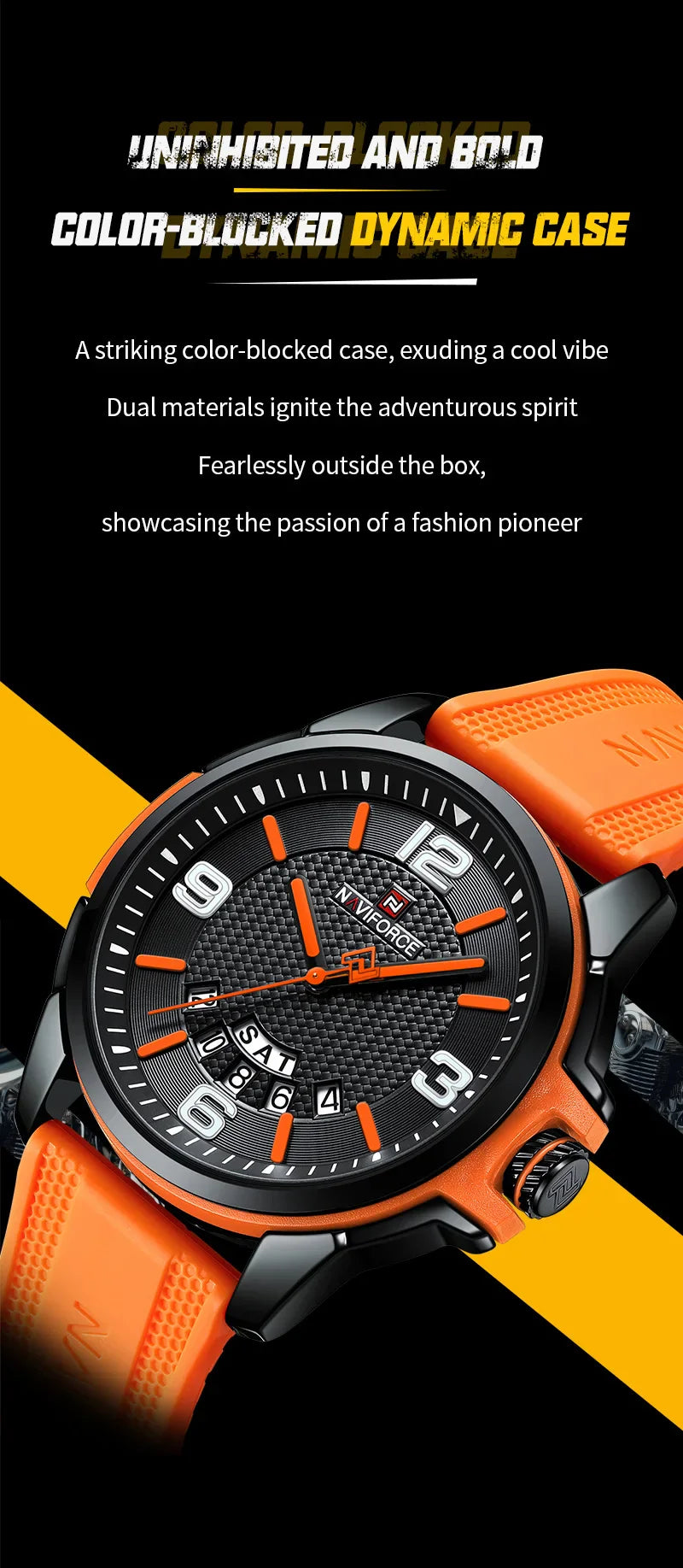 NAVIFORCE Creativo cinturino in TPU orologio da polso maschile moda sportiva 3ATM quarzo impermeabile giorno e data display orologi da uomo Reloj Hombre