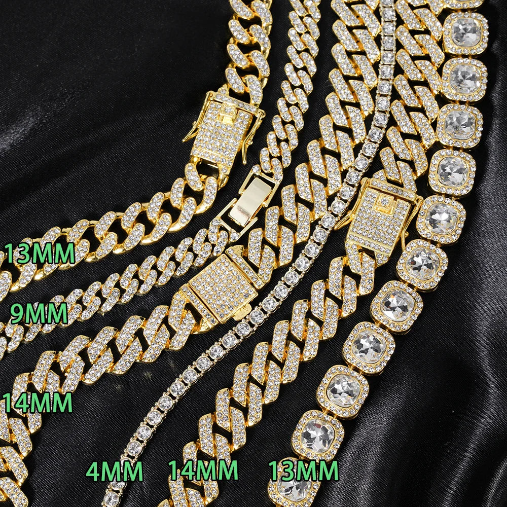 3 pezzi orologio a catena cubana per uomo Hip Hop Miami Curb ghiacciato pavimentato strass rapper collana cubana orologio + braccialetto gioielli