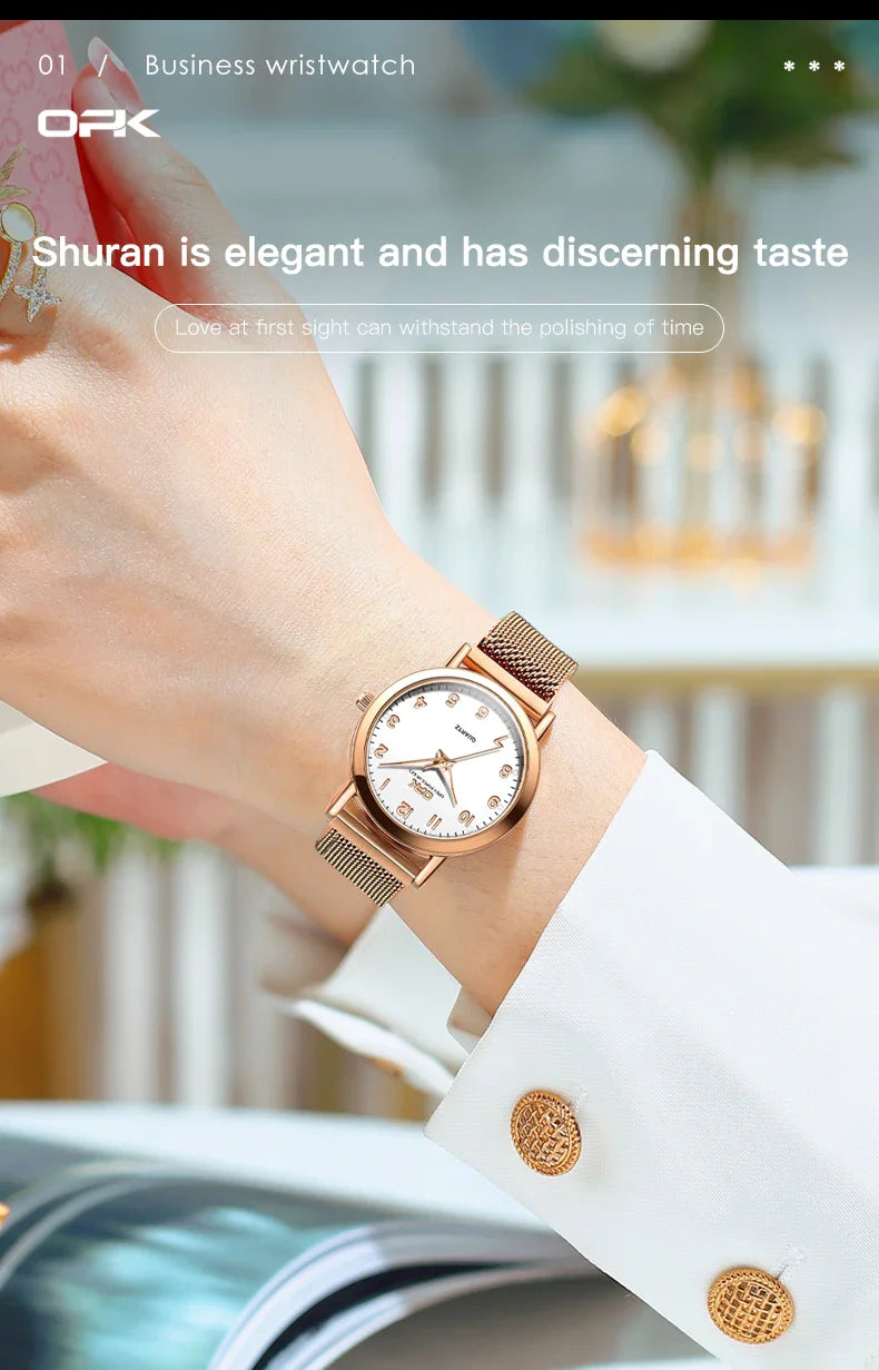 OPK 8115 Orologio da donna Orologio da polso al quarzo originale alla moda semplice Cinturino in maglia di acciaio inossidabile Orologio impermeabile per donna Reloj