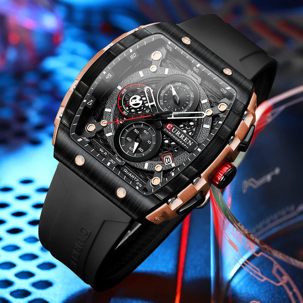 CURREN Orologio da uomo alla moda, marchio unico, design quadrato, lusso, nastro sportivo al quarzo, orologi da uomo impermeabili
