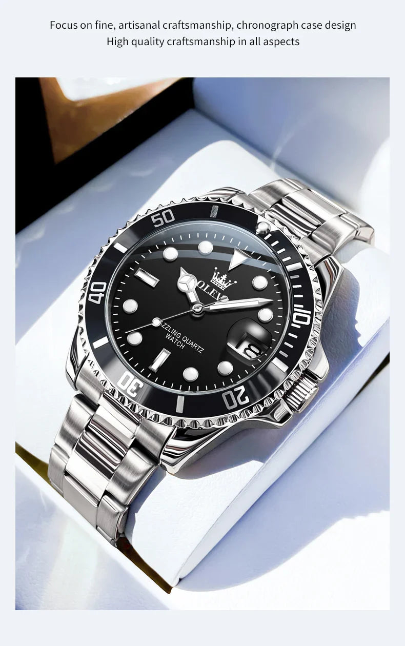 OLEVS Orologi da uomo Trend Luxury Cinturino in acciaio pregiato Grande data Orologio da polso al quarzo di marca originale per uomo Impermeabile luminoso 5885 Nuovo