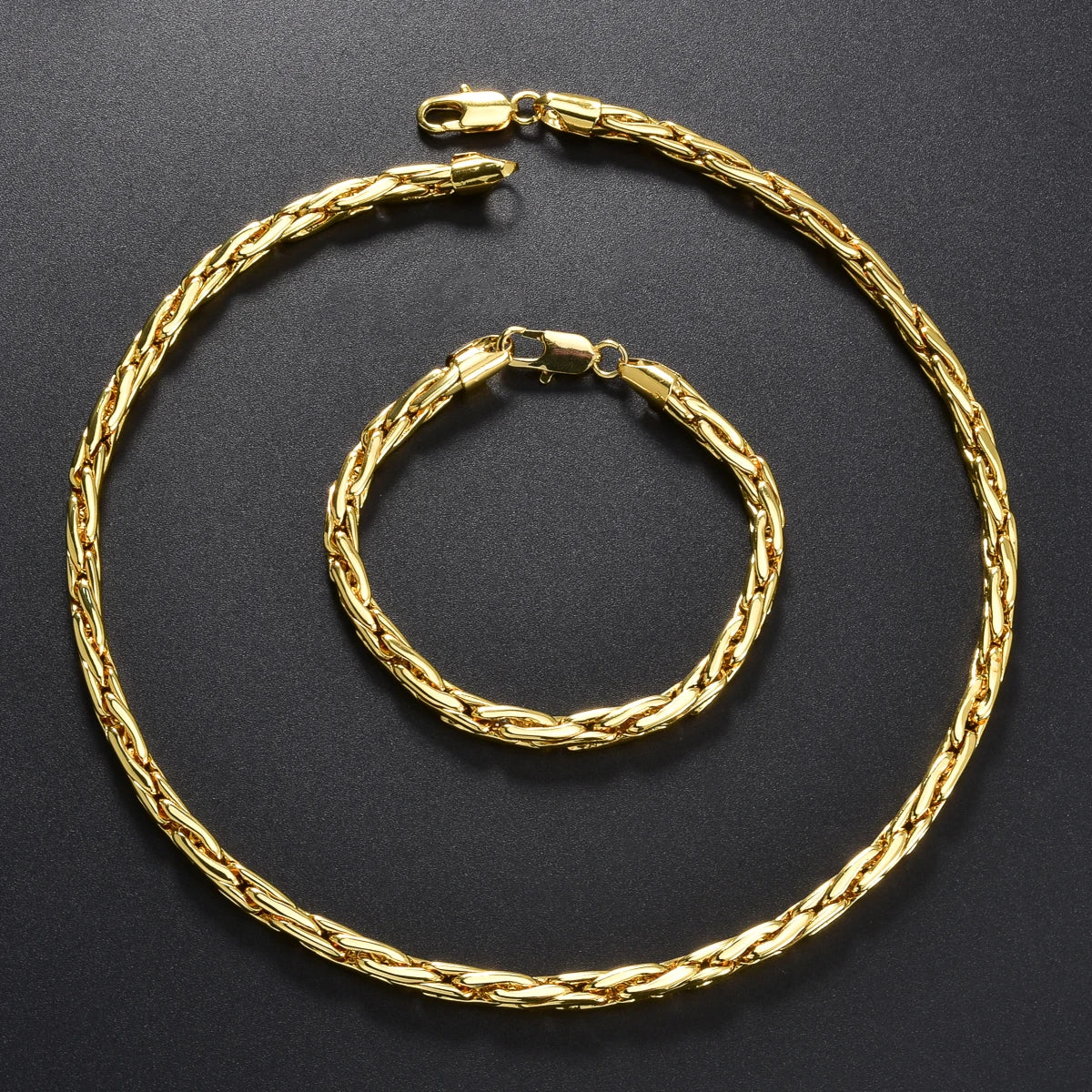Set di bracciali con collana a catena intrecciata in rame minimalista per donna e uomo, gioielli semplici a strati, pronti, ipoallergenici