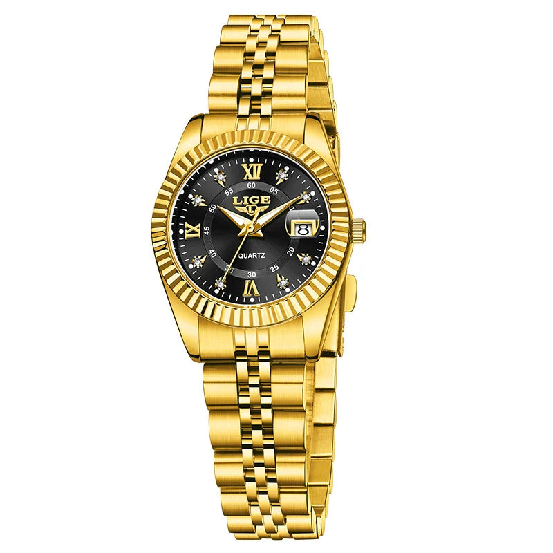 Orologio da Polso LIGE di Lusso con Strass per Donna, Cinturino in Acciaio Inossidabile, Movimento al Quarzo, Regalo, Reloj Mujer