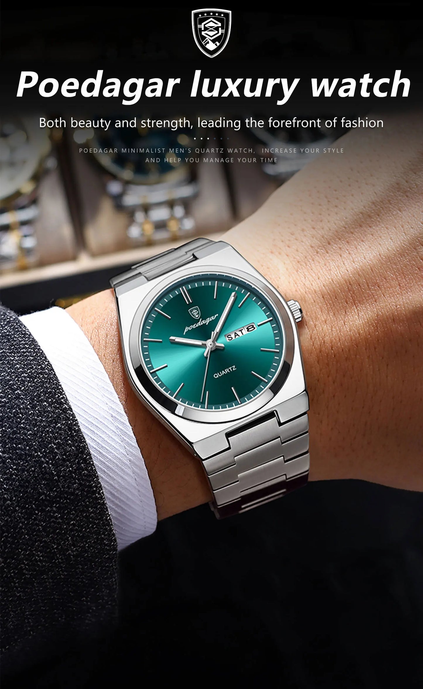 POEDAGAR Orologi da uomo di lusso Impermeabile luminoso Data Settimana Orologio da uomo in acciaio inossidabile Moda casual Orologio da polso da uomo al quarzo Reloj