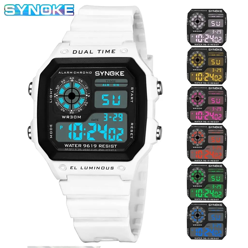 SYNOKE Digital Watches uomo sport luminoso multifunzione impermeabile orologio da polso da donna all'aperto e in esecuzione studente sette luci