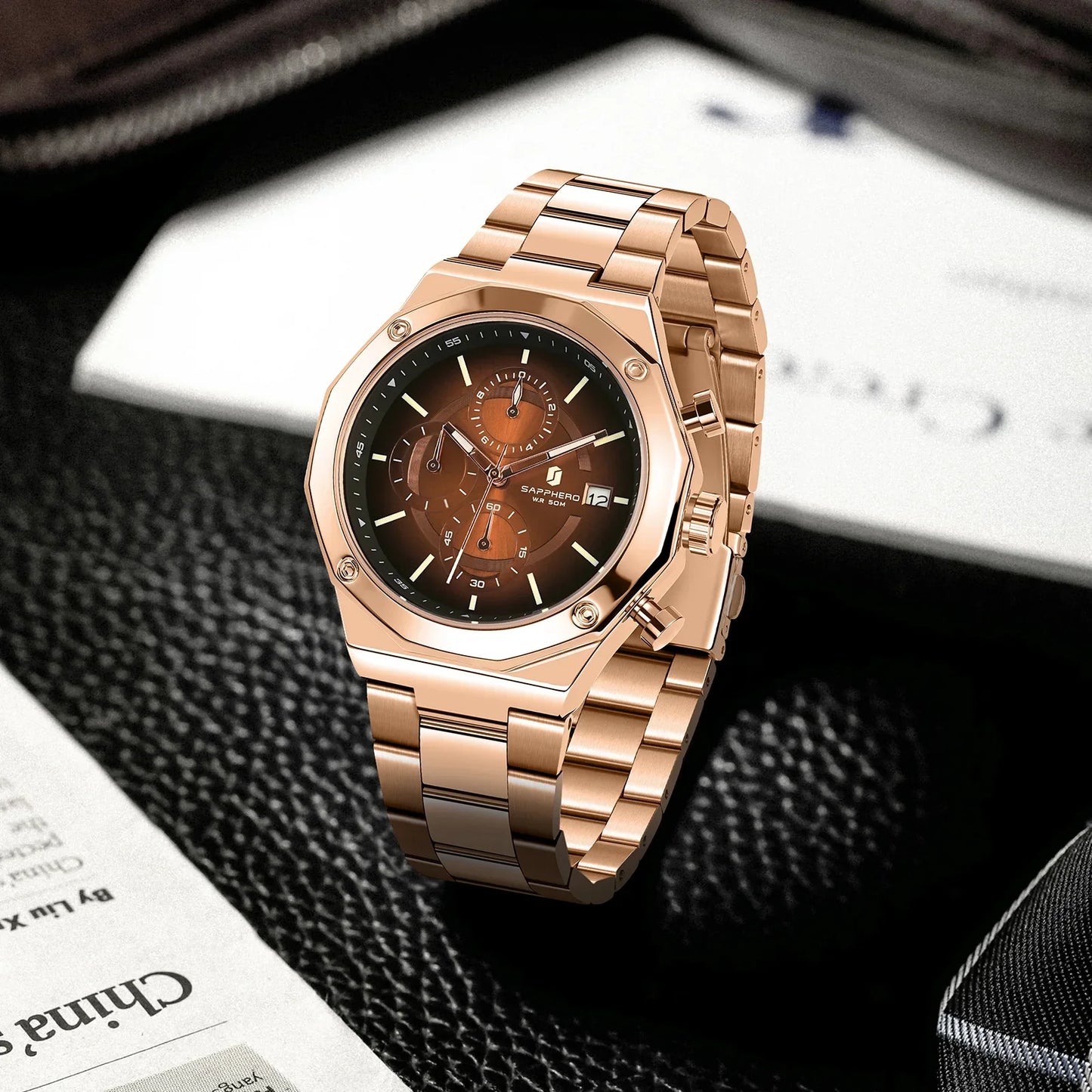 SAPHERO Orologio Cronografo Uomo al Quarzo 5ATM Impermeabile Acciaio Inox con Data, Regalo Perfetto per Padre, Marito, Fidanzato per Natale, Compleanno, San Valentino