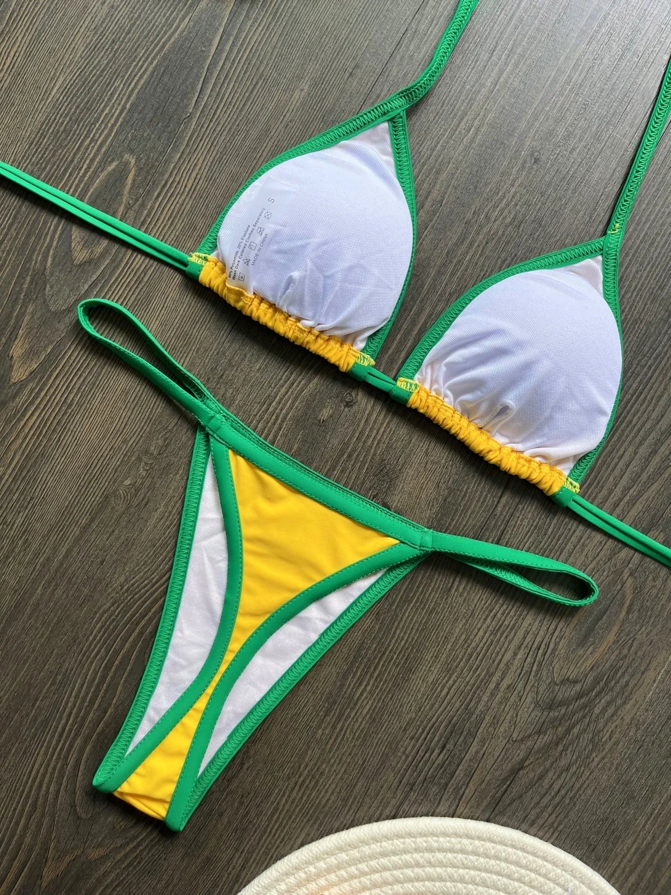 Costume da Bagno Bikini Brasiliano Ricamato a Contrasto con Patchwork per Donna - Set Estivo da Spiaggia