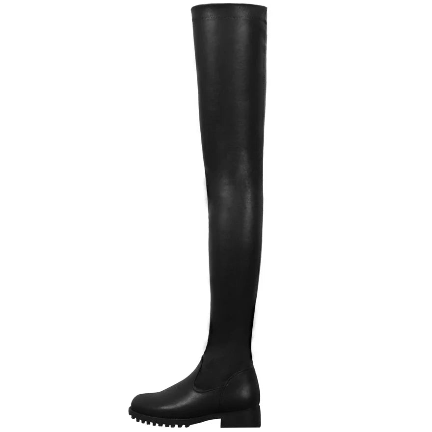 2025 Winter Over the Knee Women Boots European Platform Zipper Ladies Shoes Comfort Square High Heels Elastic Leather Long Boots