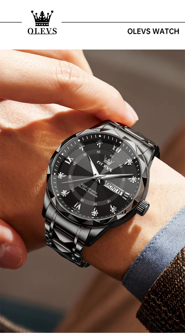 OLEVS Orologio da uomo al quarzo originale Orologio da uomo di lusso con calendario aziendale alla moda in acciaio inossidabile Orologio da specchio a forma impermeabile