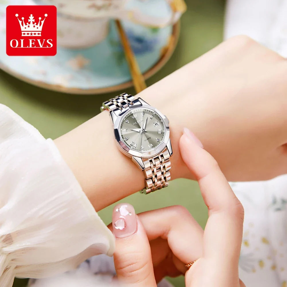 OLEVS 9931 Elegante Orologio da Donna di Lusso, Marca Originale, Movimento al Quarzo, Impermeabile, in Acciaio Inossidabile, Luminoso con Data