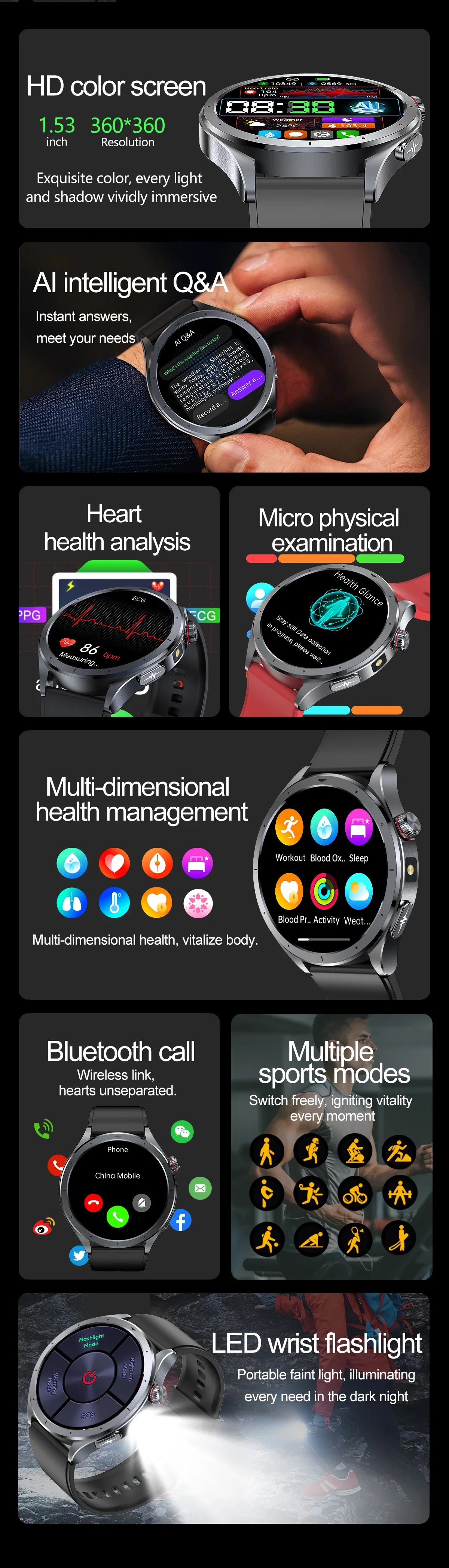 Nuovo Smartwatch 2026 per Analisi del Grasso Corporeo, ECG+PPG, Acido Urico, Pressione Sanguigna, Ossigeno nel Sangue, Orologio con Chiamate per Uomini e Donne