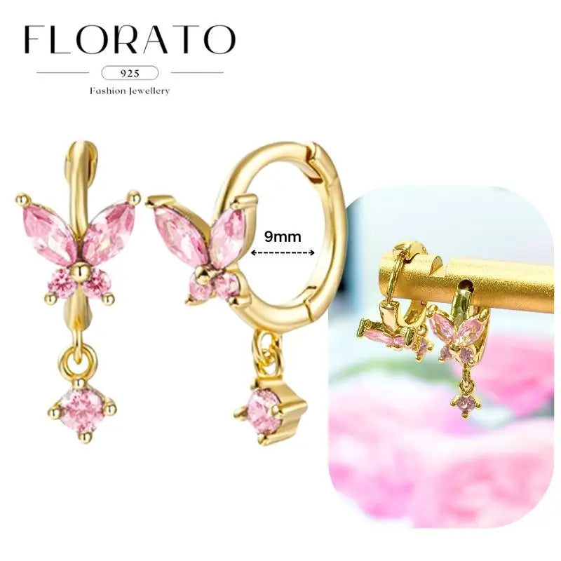 Lussuosa geometria 925 orecchio in argento sterling Ago rosa serie zircone orecchini a cerchio pendenti dolce moda regali di gioielli da sposa