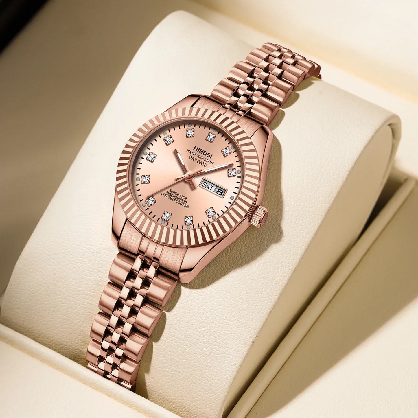 NIBOSI Orologi da donna con diamanti Orologio da donna casual di moda di lusso delle migliori marche Orologio da donna con data settimanale automatica impermeabile Reloj