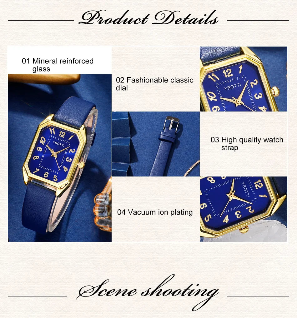 Orologi da donna quadrati di moda di lusso Orologio da polso al quarzo da donna di marca Classico semplice Femme Cinturino in pelle blu Relogio Feminino