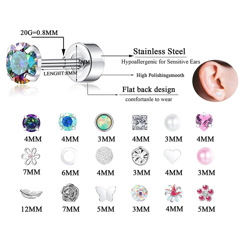 2 pz/set In Acciaio Inox Cuore Luna Earbone Della Vite Della Vite Della Sfera Orecchini con perno per Le Donne di Modo Dell'orecchio Trago Cartilagine Body Piercing