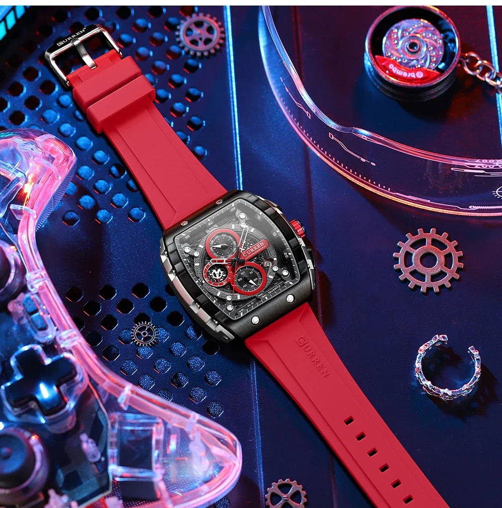 CURREN Orologio da uomo alla moda, marchio unico, design quadrato, lusso, nastro sportivo al quarzo, orologi da uomo impermeabili