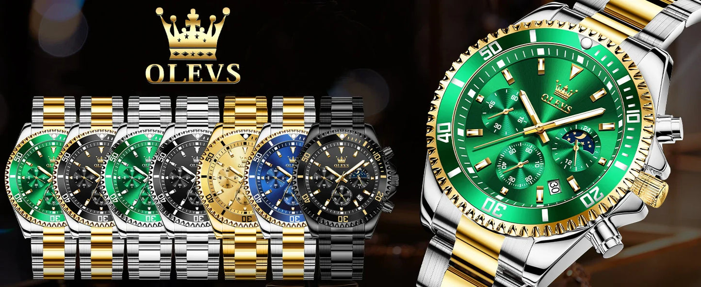 OLEVS Orologi da uomo Orologio di lusso delle migliori marche da uomo Cronografo originale impermeabile in acciaio inossidabile Fasi lunari Data Quadrante Rota
