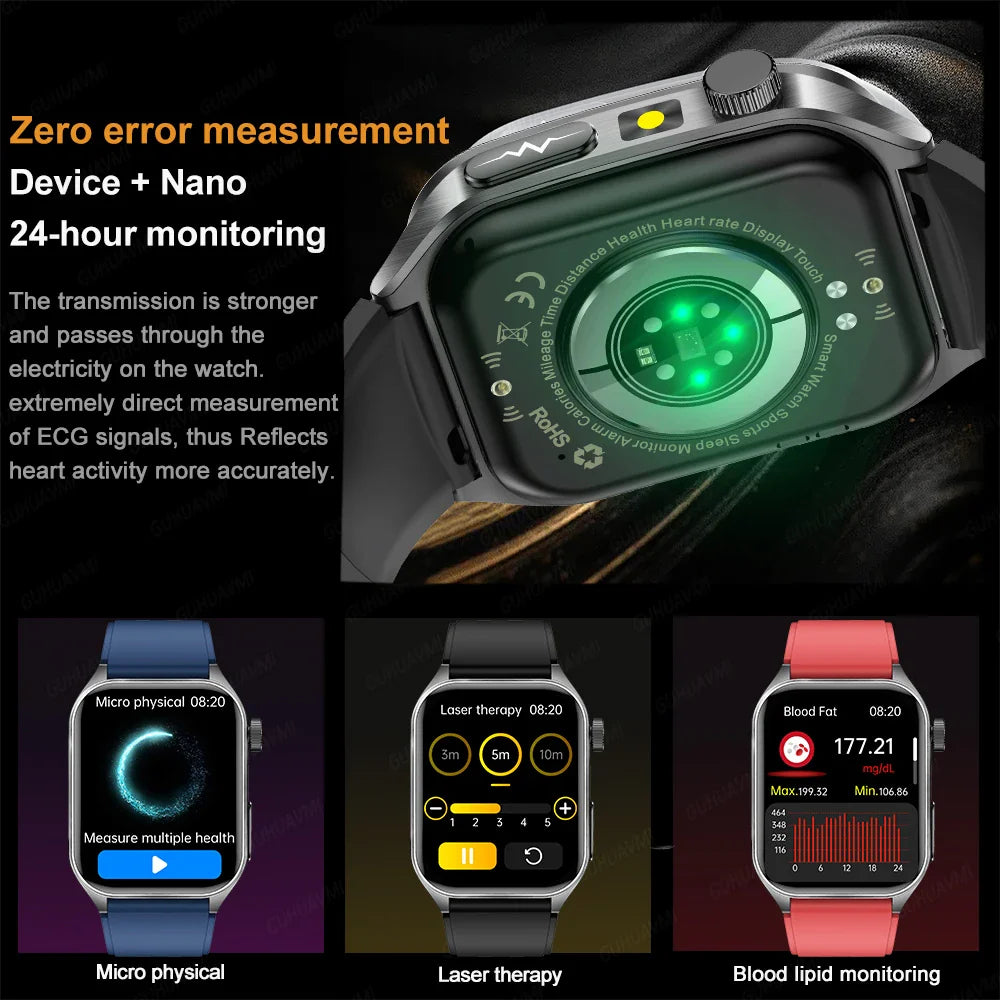 2025 Trattamento laser Tre Smartwatch alti 1.95 "Schermo curvo in zaffiro ECG + PPG Grasso nel sangue Acido urico Diagnosi salute Smartwatch