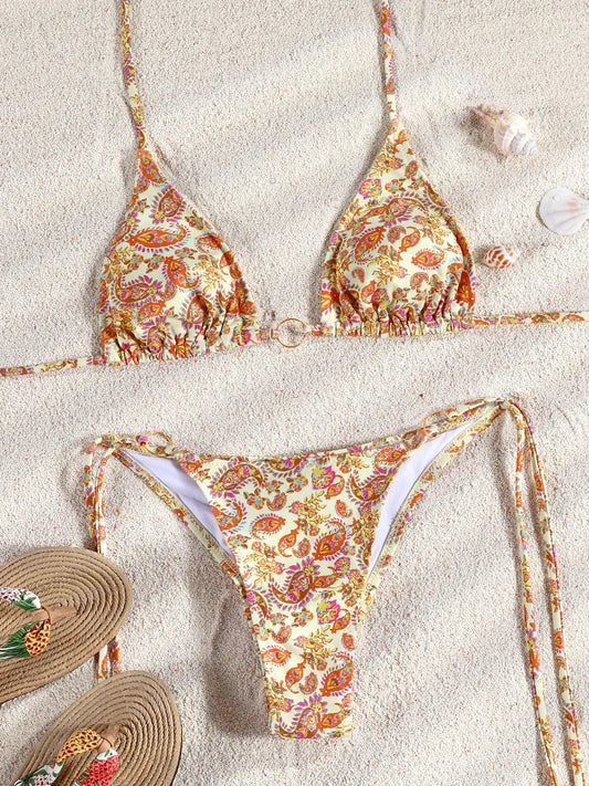 Miyouj Nuovi Bikini Stampati Costumi da bagno Donna Costume da bagno sexy Fasciatura Bikini Set 2024 Beachwear String Costumi da bagno Micro Biquinis
