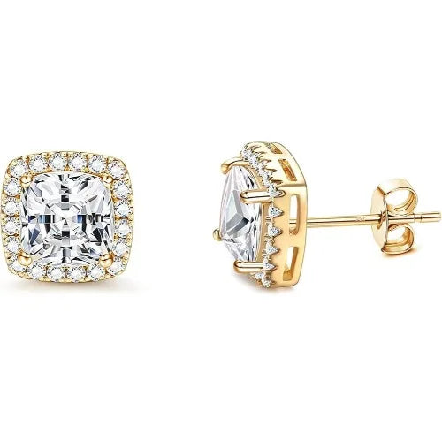 Drperfect Orecchini in argento con zirconi cubici per donna Uomo Orecchini a bottone delicati ipoallergenici placcati in oro 14 carati